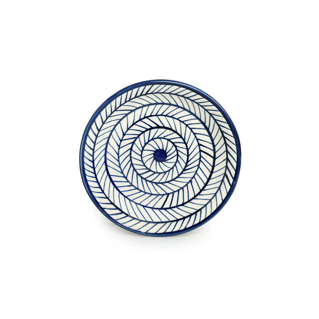 ExclusiveLane 'Indigo Chevron' Handpainted Ceramic Side Plates & Ceramic Quarter Plates(7 Inch, Set of 2, Dishwasher & Microwave Safe) Ceramic Plates for Dinner Serving Plates Starter Snacks Plates - Image 3 thumbnail