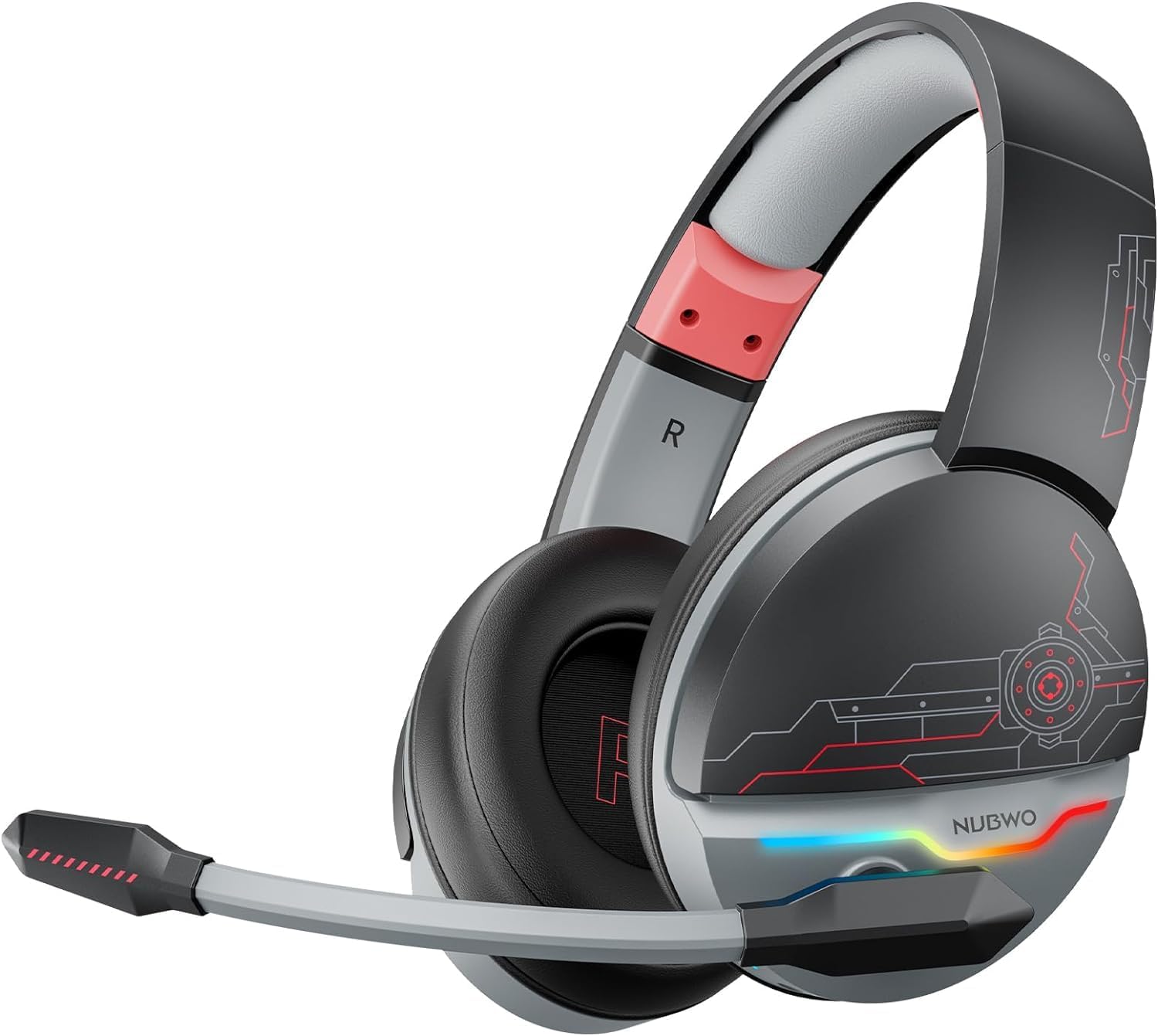 NUBWO G08 Dual Wireless Gaming Headset with Microphone for PS5, PS4, PC, Mobile, Tablet: 2.4Ghz Wireless + 5.3 Bluetooth – Lightweight – RGB Light – Red NUBWO G08 Dual Wireless Gaming Headset with Microphone for PS5, PS4, PC, Mobile, Tablet: 2.4Ghz Wireless + 5.3 Bluetooth – Lightweight – RGB Light – Red