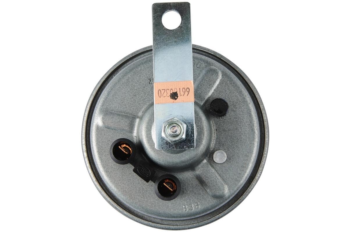 HELLA Klakson - B36 - 48V - 105dB(A) - Zakres częstotliwości: 335Hz - Sygnał niski - elektryczny - ECE - Kolor obudowy: szary - Złącze wtykowe płaskie - Ilość: 1 - 3BA 002 768-771