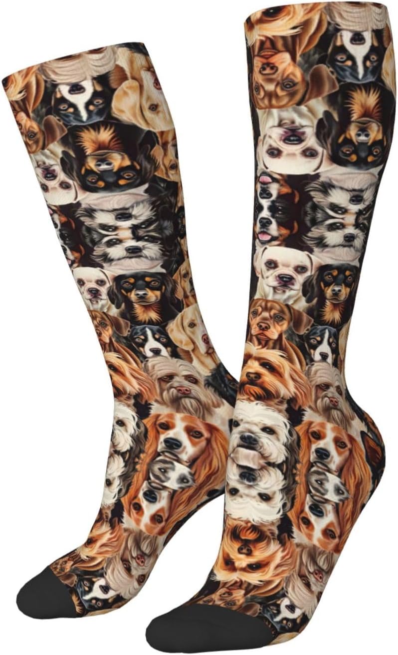Dogs Pattern Print Breathable Crew Neck Athletic High Socks,Suitable For Sports,Running,And Travel.