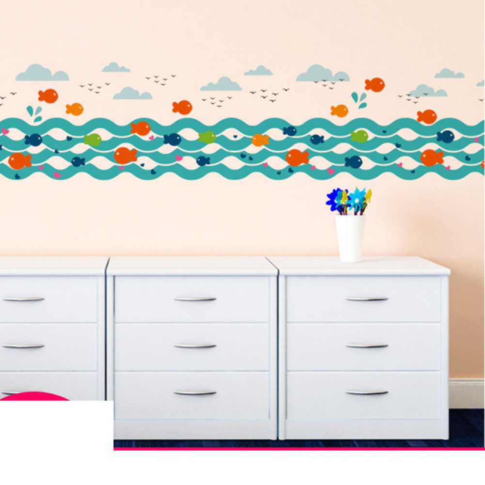 AIWQTO 3d wall sticker wallpaper self-adhesive living room decorative sofa wall character creative sea animal-G 135x30cm(53x12inch)