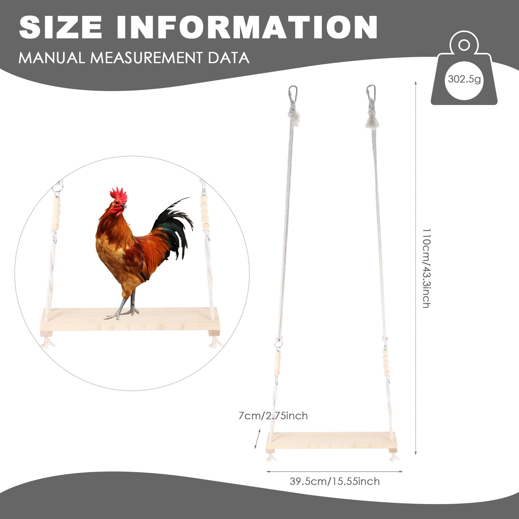 Giocattolo 'Altalena di Pollo per Accessori nel Legno Naturali Sicuri di Pesce Persico Grande e Durevole per Galline da Cortile