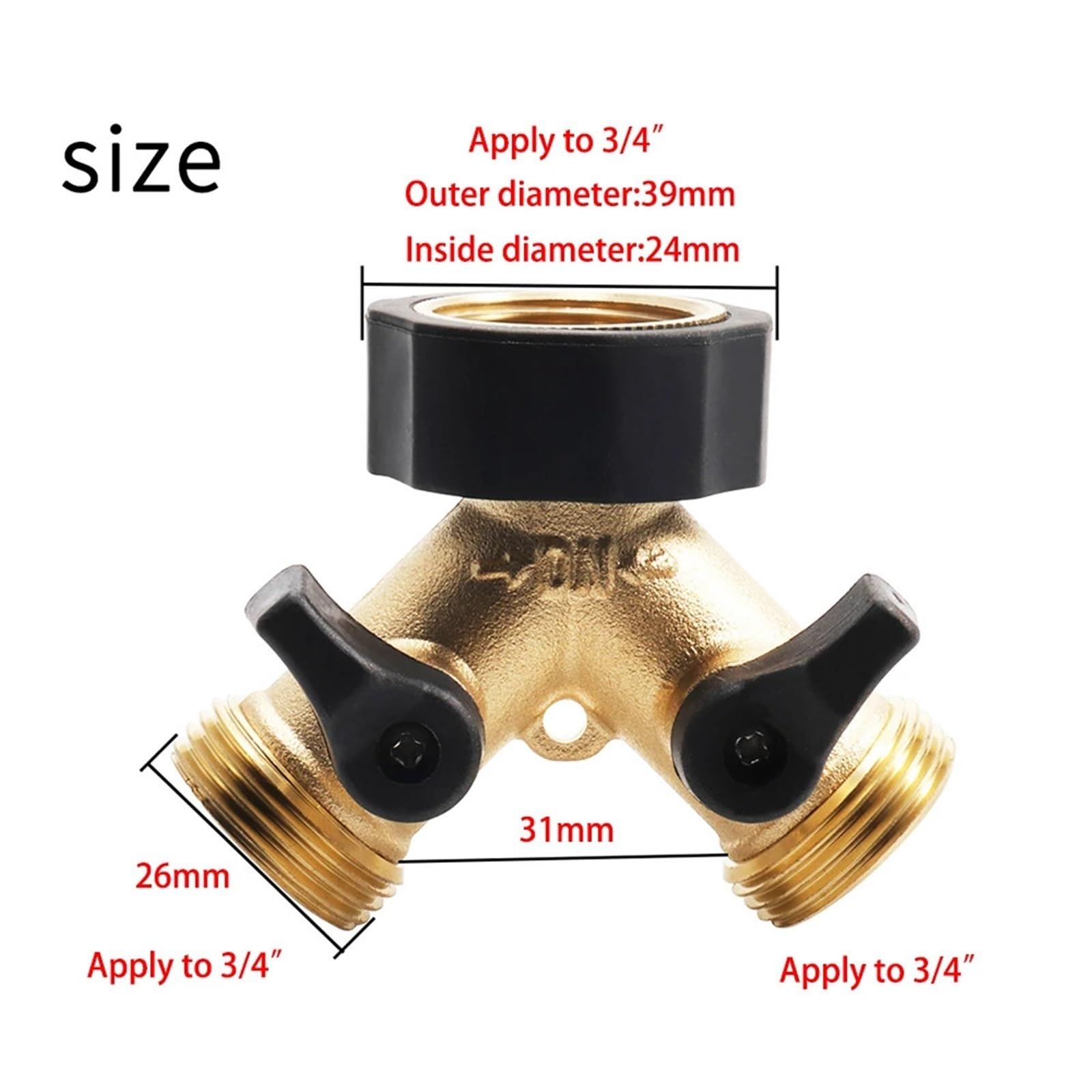 Rozgałęźnik do węża kranowego, Mosiężny wąż ogrodowy Y Podwójne złącze 3/4" Adapter męski, 2 szt., złoty
