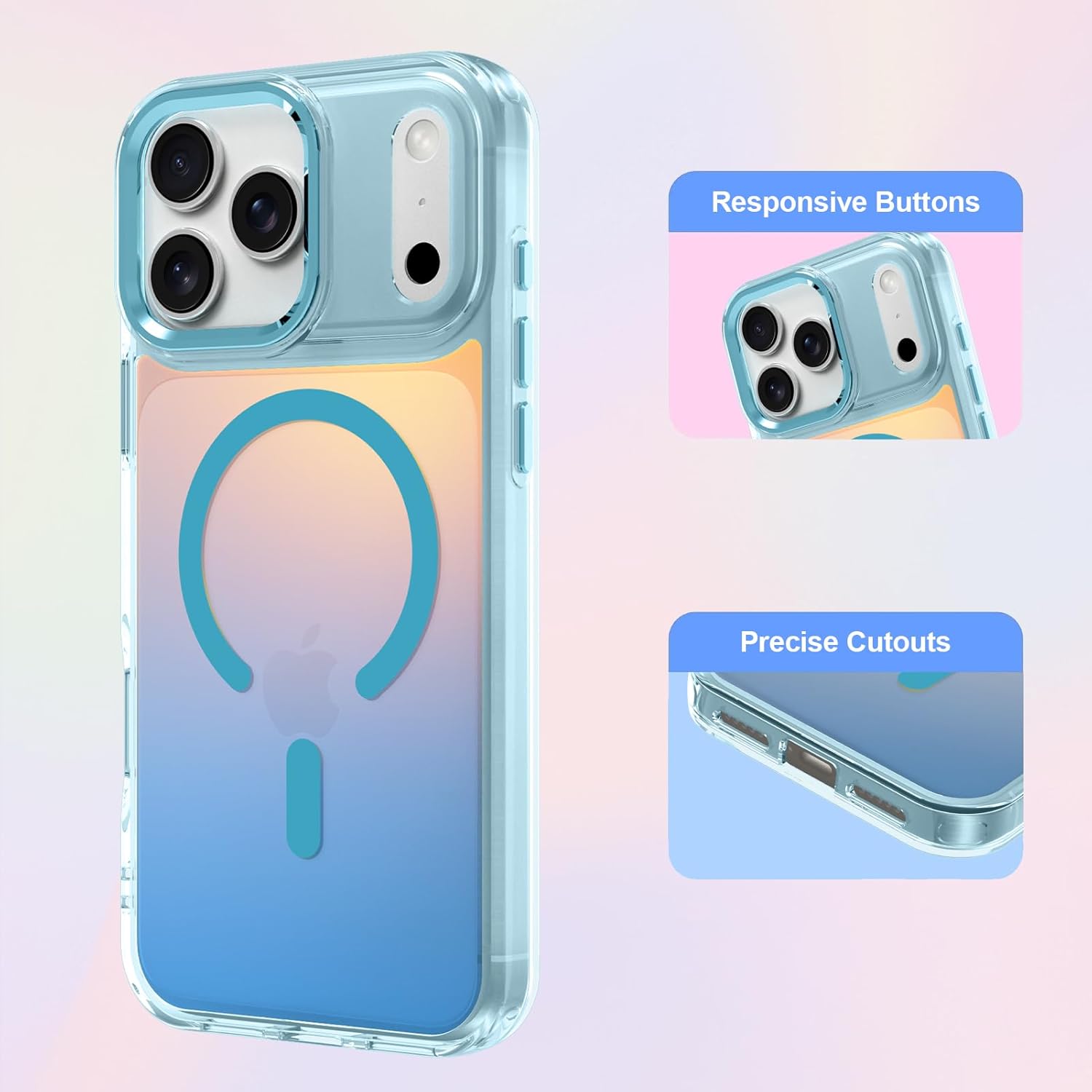 ZIYE Iridescent Case Compatible with iPhone 17 Pro Cute Fluorescent Laser Design Shockproof Protective Phone Cover Compatible with Magsafe for Women Girls Men Blue - Image 2