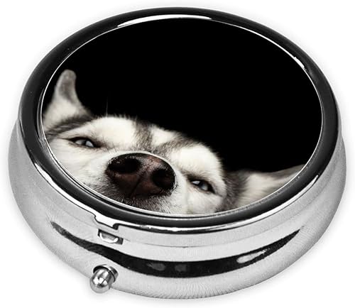 Miniatura 2 de Pastillero redondo para perros Husky, organizador de píldoras de viaje, contenedor de pastillas pequeño de 3 compartimentos para bolso o bolsillo,