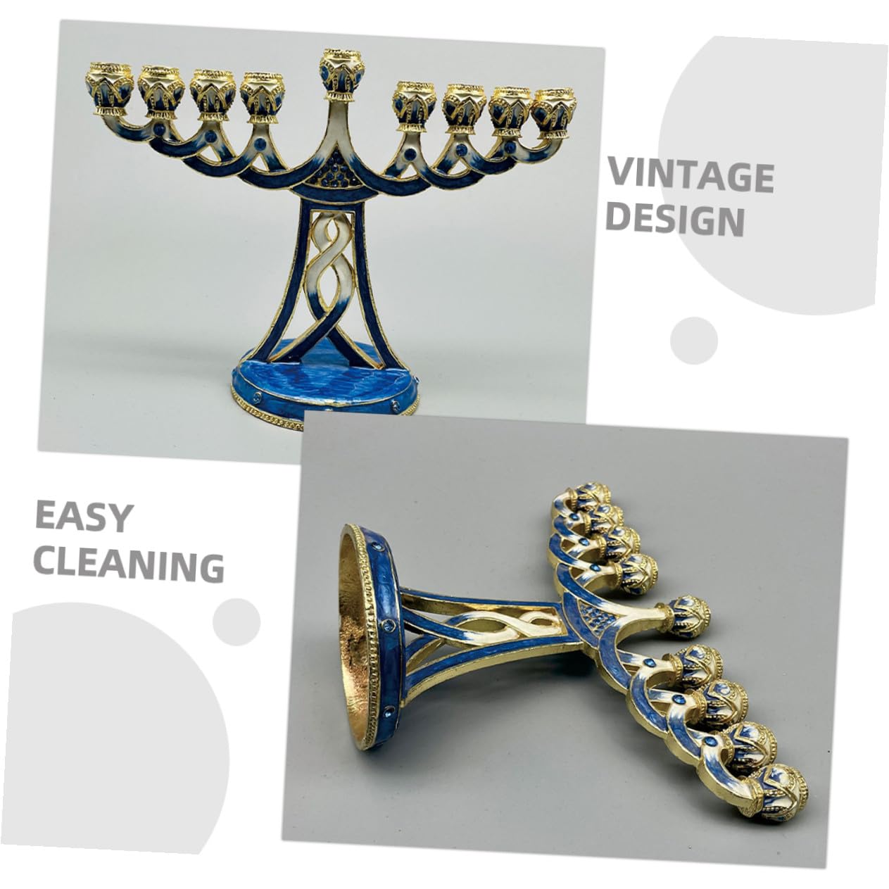 Candeliere Ebraico per Cerimonie Religiose in Metallo Blu, Design Vintage 9 Braccia Stabile e Robusto, per Camera da Letto o Festa
