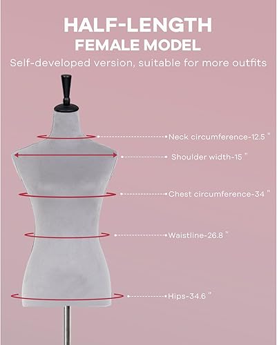 Miniatura 7 de HCY Maniquí, forma de vestido, maniquí femenino, torso, ajustable, 59-67 pulgadas, soporte de cuerpo manicano mejorado para pantallas de mujeres,