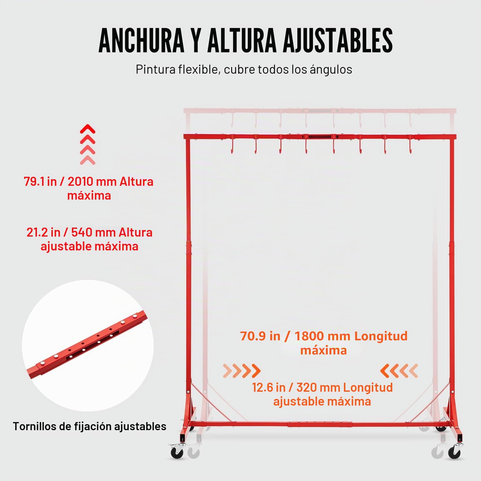 VEVOR Estante para Pintura de 1480 x 700 x 1535 mm Capacidad de Carga de 30 kg Estante para Secado de Pintura Automotriz con 8 Ganchos, 4 Ruedas Giratorias, Soporte para Carrocería de Automóvil, Rojo