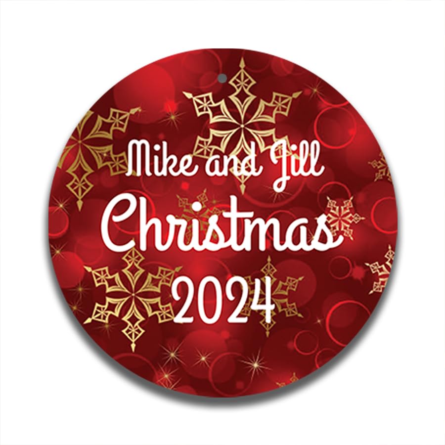 Personalized Christmas 2024 Ornament - 4 Designs Available - Customizable Name - 4 Inches - Double-Sided Printing (Gold Snow Flakes)