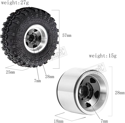 Miniatura 5 de Neumáticos de aluminio Beadlock RC de 1.0 pulgadas para camiones RC 118 124 TRX4M, SCX24, FCX24 RC Crawler, ruedas RC Hops Up (4 piezas plateadas)
