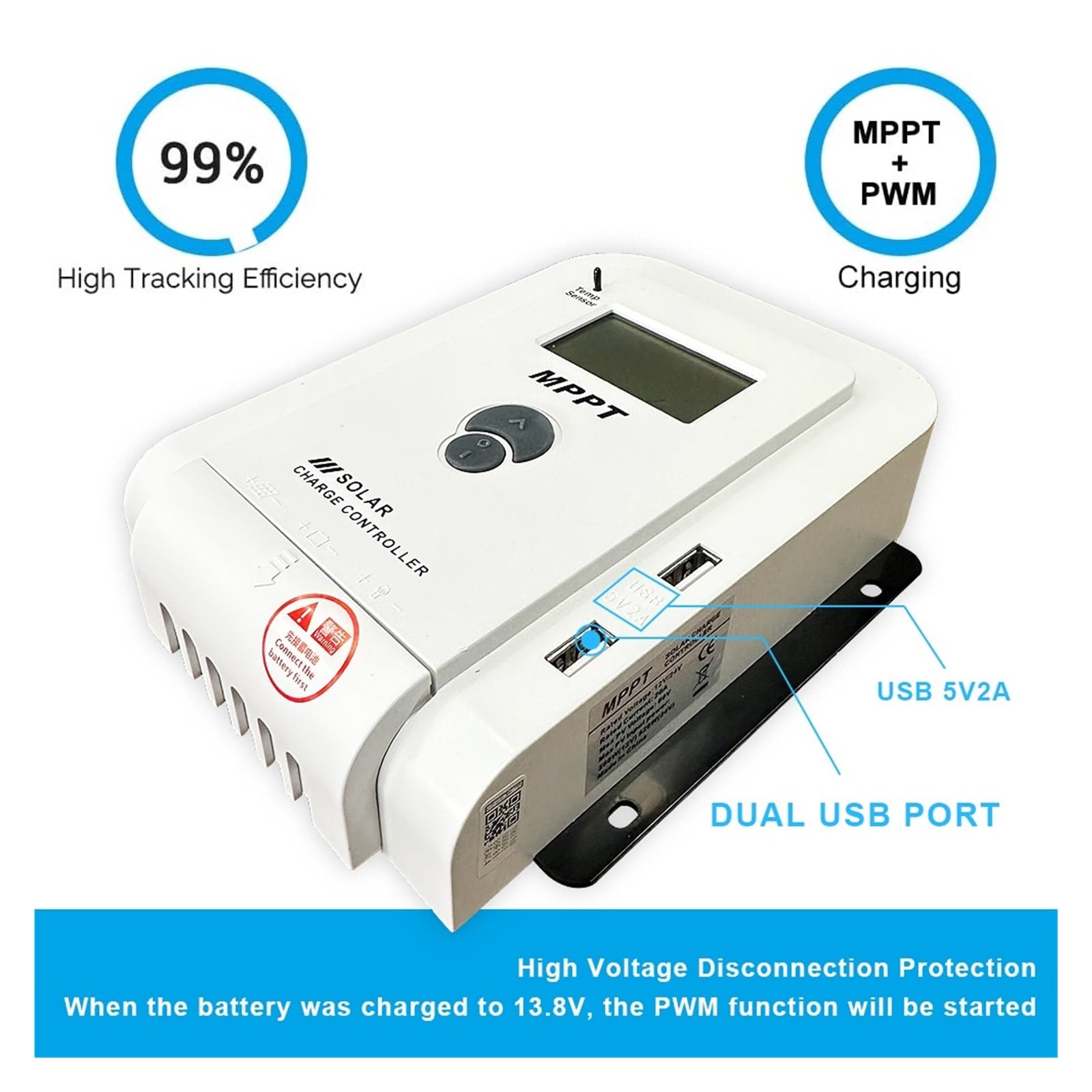 Kontroler ładowania słonecznego, MPPT 12 V/24 V automatyczna praca 40A kontroler ładowarki słonecznej ładowarka baterii regulator panelu słonecznego maksymalne wejście PV 75 V DC