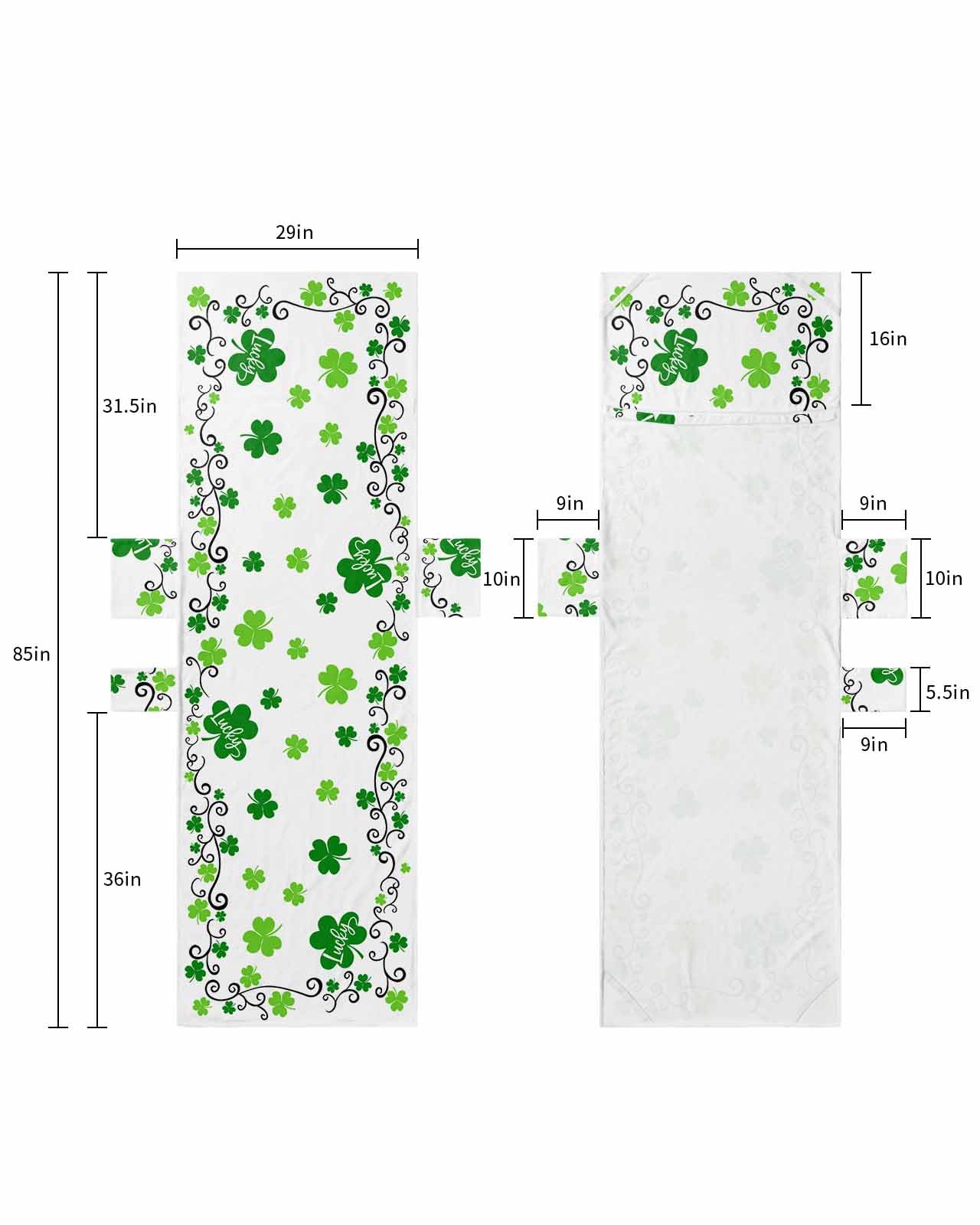 St Patrick's Day Beach Lounge Chair Towel Cover, Soft Chaise Lounge Towel with Side Pockets Patio Pool Chairs Cover for Beach/Pool Sunbathing 29x85 Green Lucky Clover Botanical