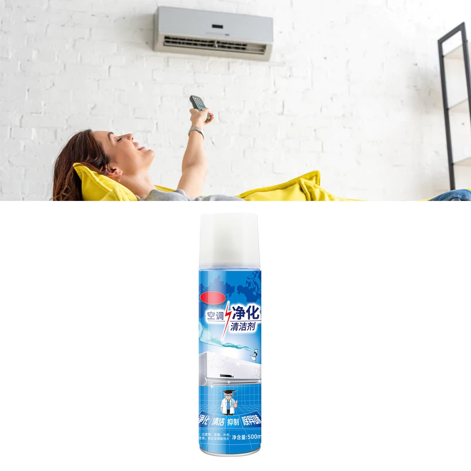 Spray Limpiador de Aire Acondicionado, Limpiador de Aire Acondicionado de Automóvil de 500 Ml con Limpieza sin Desmontaje con 1, Agente de Limpieza de Botellas de Metal para Central