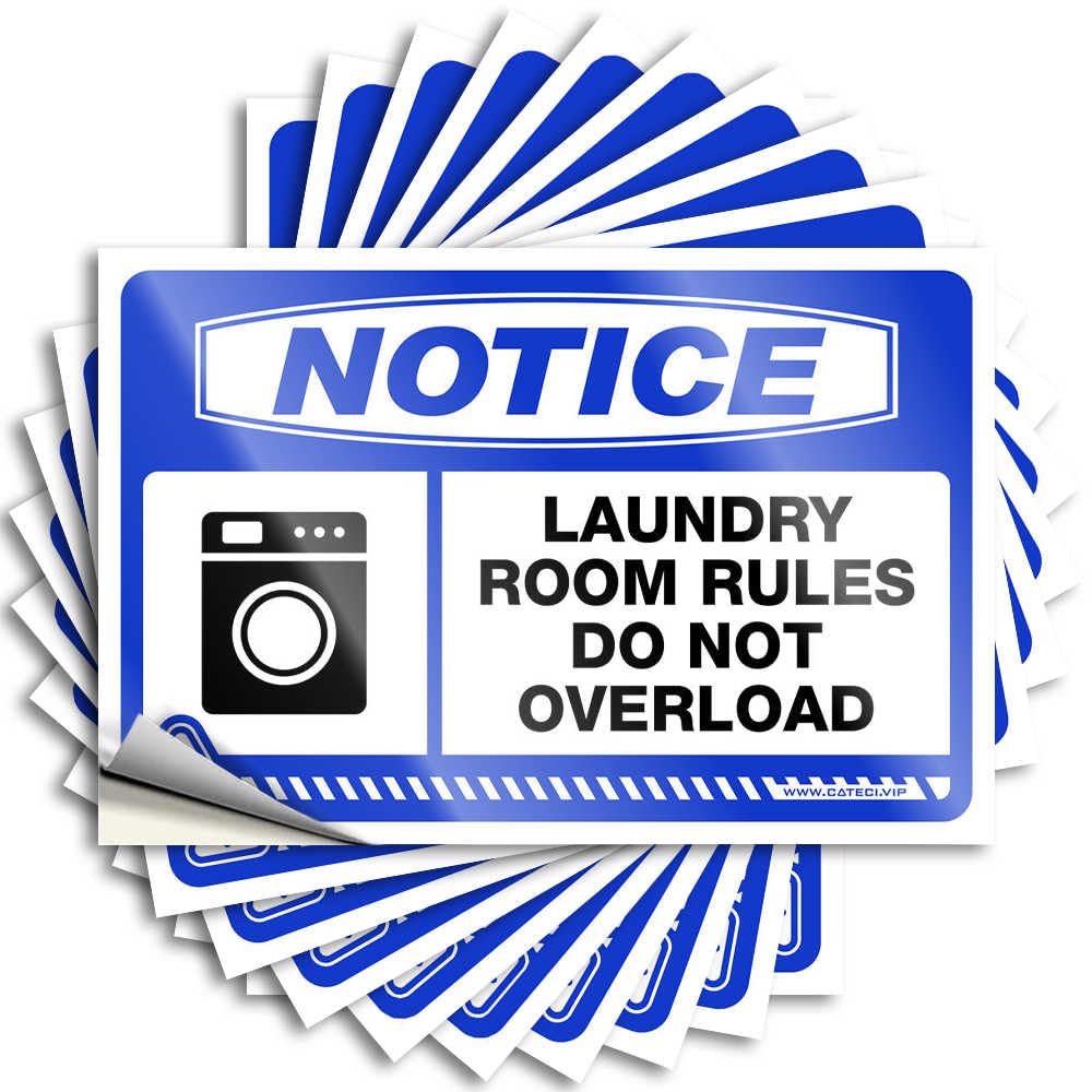 Decal House Stuff Vinyl Sticker | Notice Laundry Room Rules Do Not Overload Smiley Face for Checkered Use(8X12CM)
