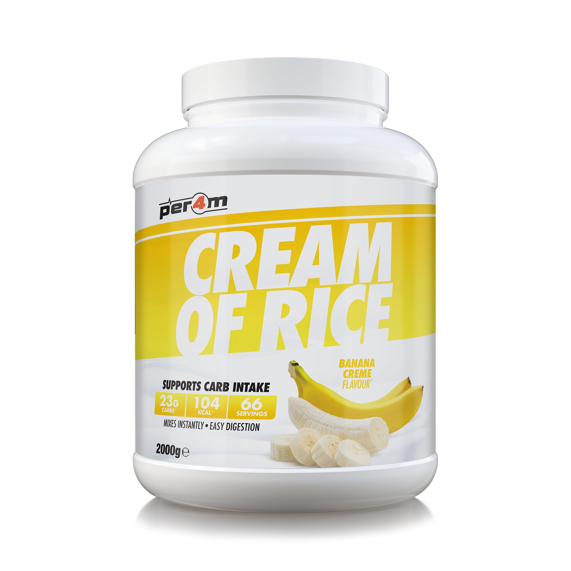 Per4m Cream of Rice, Farina di Riso Senza Glutine e Digeribile, Carboidrati Rapidi per Energia e Recupero, Facile da Preparare, Pasto Pre e Post Allenamento per Sportivi – Banana Creme – 2kg