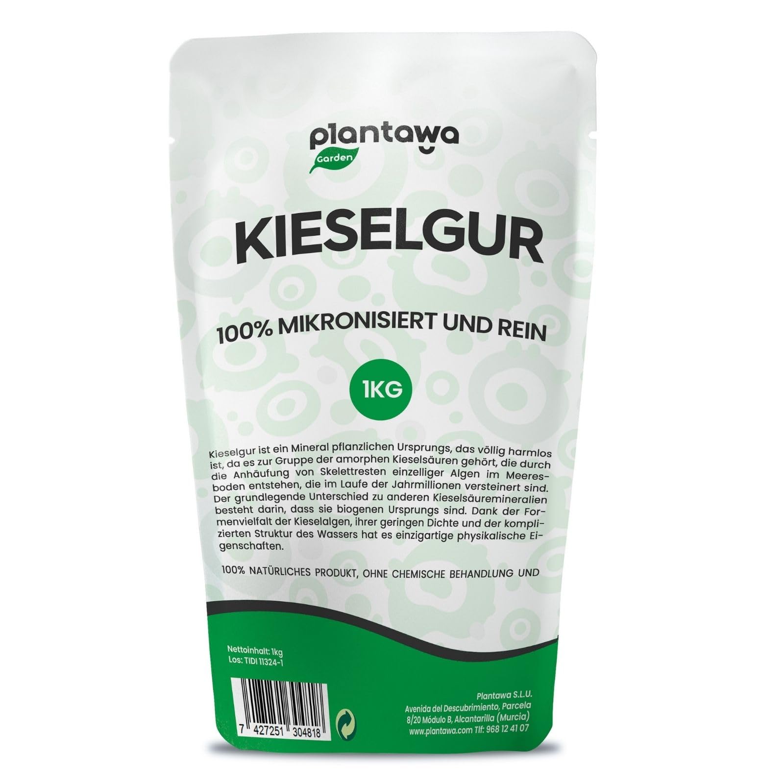 PLANTAWA Kieselgur Pulver 1kg | Hochwertiges Diatomeenerde für den Gemüsegarten, Schädlingsbekämpfung, Saatgutkonservierung | Nachhaltig und Rein, Verpackung kann variieren