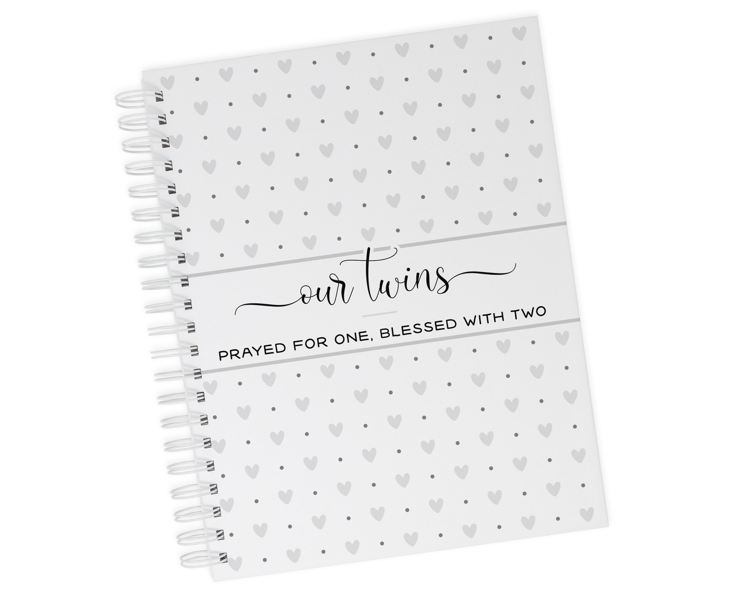 Twin Pregnancy Journal - Hard cover personalized memory book for new twin mom to document every pregnancy memory and milestone (Gray Hearts)