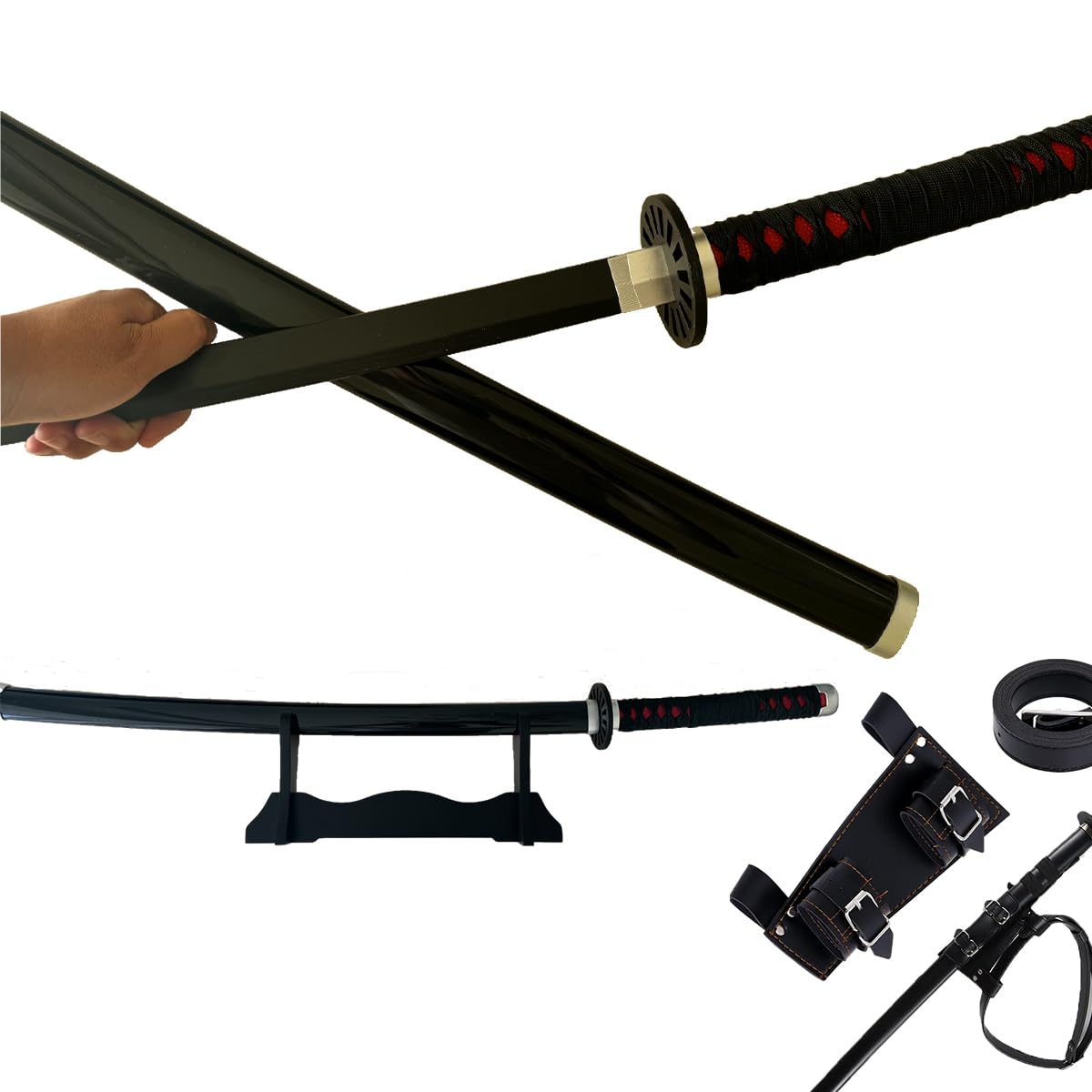 Cosplay-Anime-Schwert – Dämonentöter-Schwert 41 Zoll mit Schwertständer und Gürtel, Katana-Nachbildung des Schwertes, perfekt für Cosplay, Anime, Original-Textur, Bühnenauftritt und als Geschenk