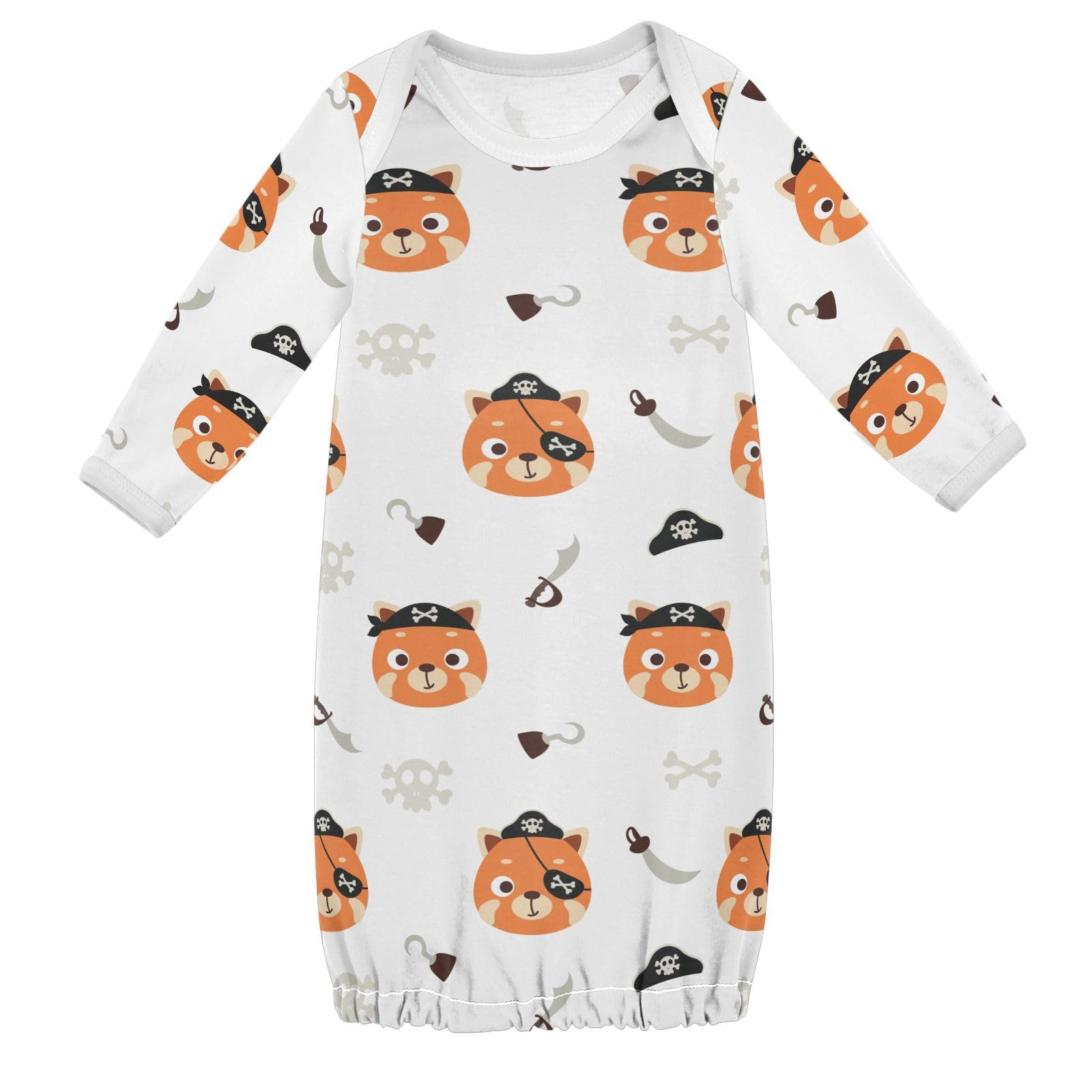 WIFIU Cute Little Pirate Red Panda Baby Girls Boys Sleeper Gown Cotton Nightgown Long Sleeve, Baby Nightdress Sleeping Clothes for Newborn 3-6 Months