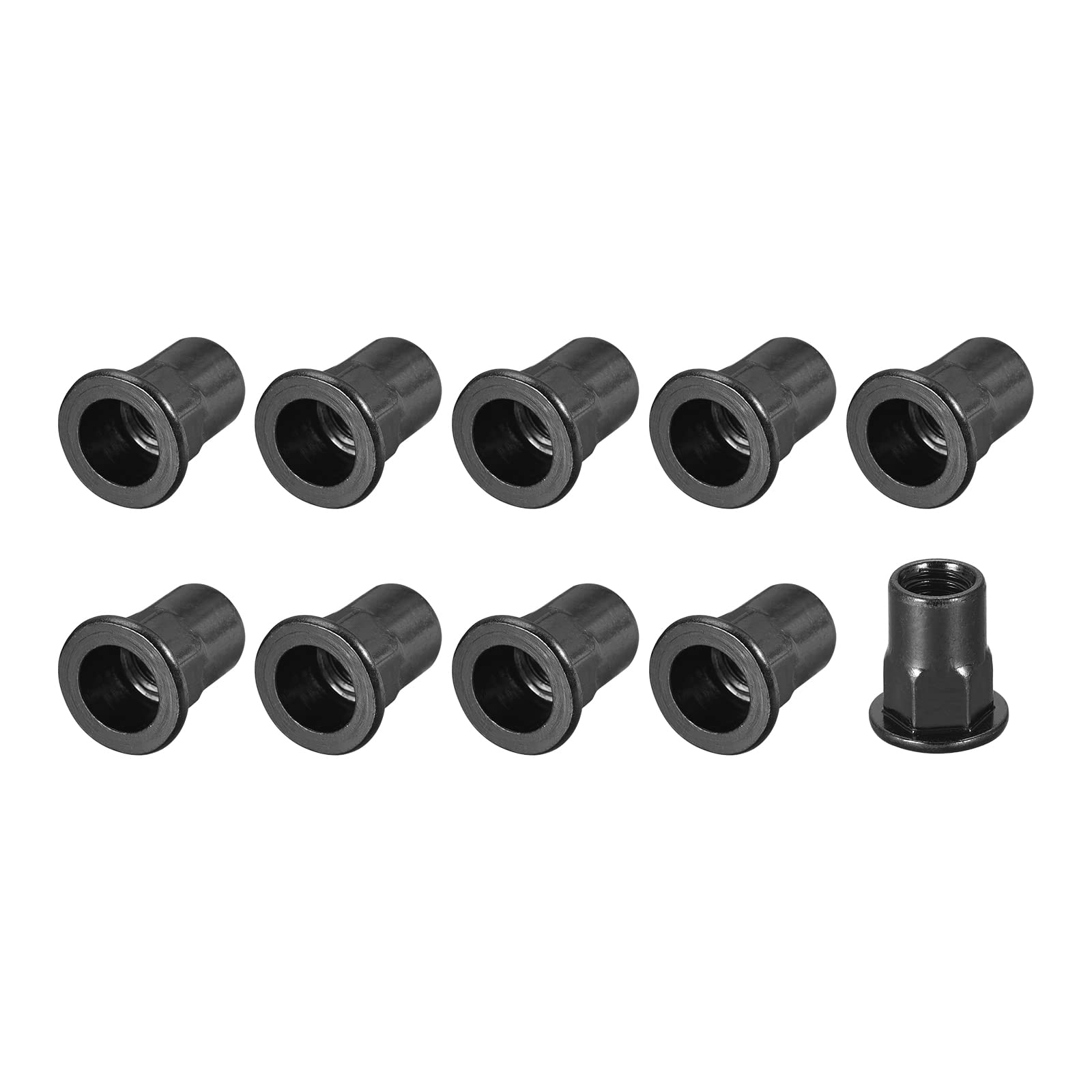 METALLIXITY Rivet Nuts (M8) 50Pcs, Carbon Steel Half Hex Threaded Insert Nuts - for Furniture Mechanical Fasteners, Black