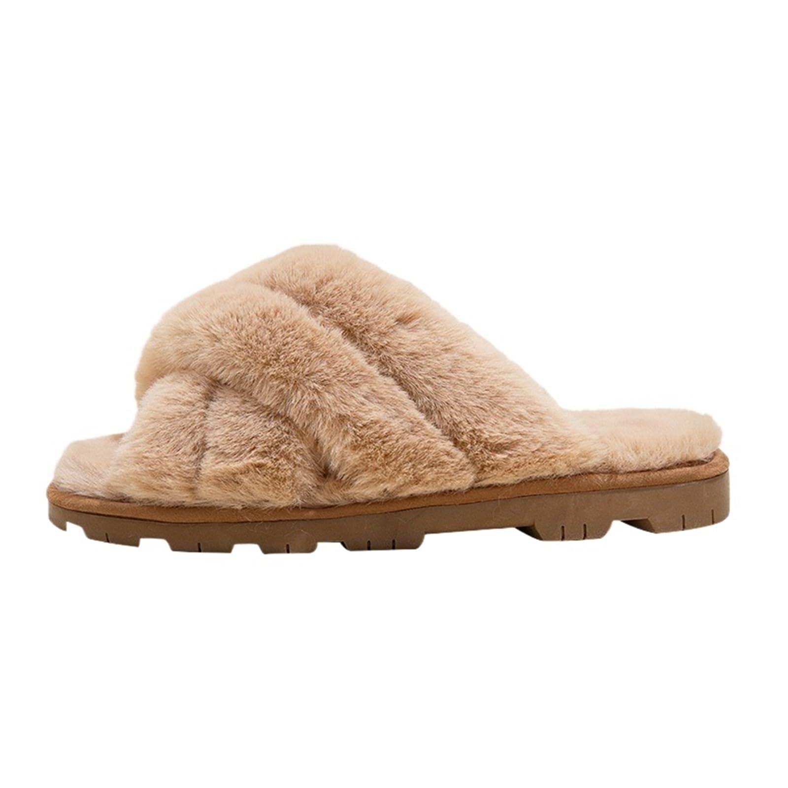 Zapatillas Esponjosas Cruzadas Zapatillas de algodón for Mujer, Piel Fondo Grueso, otoño e Invierno, Nuevas Prendas Vestir, Zapatos casa Suave, Suela Espuma Goma cálida