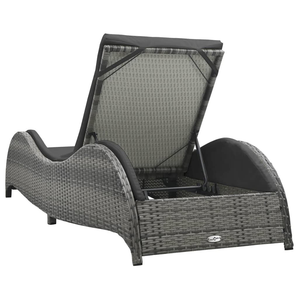 Chaise longue de jardin avec coussin, en polyrotin, anthracite, pour terrasse, dossier réglable, 200 x 73 x 45 cm