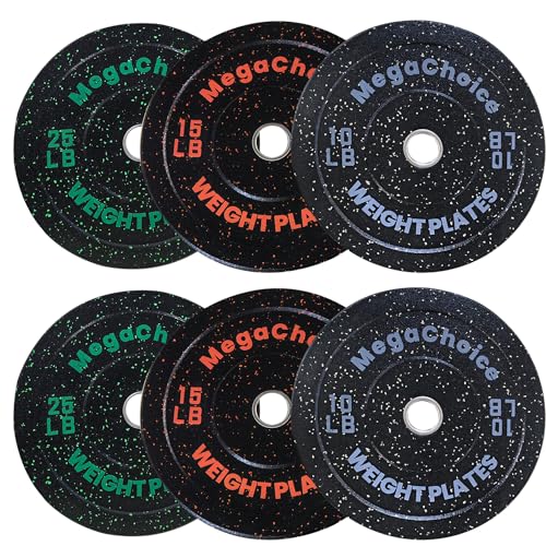 Hipicute Juego de pesas olímpicas de goma de 100 libras (2 × 10 libras + 15 libras x 2 + 25 libras x 2), placas de pesas de 2 pulgadas, placas de pesas para entrenamiento de fuerza y levantamiento de