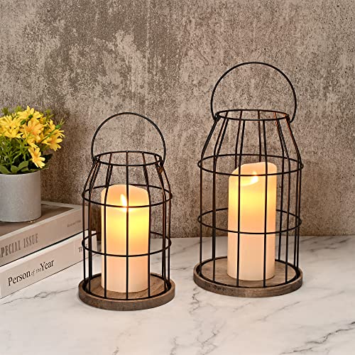 Yorkmills Kerzenlaterne, Bauernhaus-Dekoration, 2er-Set, Metall-Kerzenhalter, Laterne, Stumpenkerzenhalter für flammenlose Kerzen, moderne rustikale Heimdekoration Cover