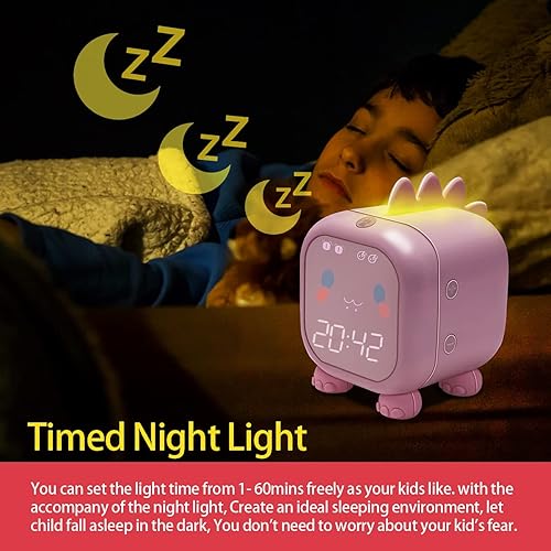 Miniatura 2 de Reloj despertador para niños con dinosaurio, reloj despertador digital para dormitorio de niños, bonito reloj de noche para niños, aprendiz de sueño