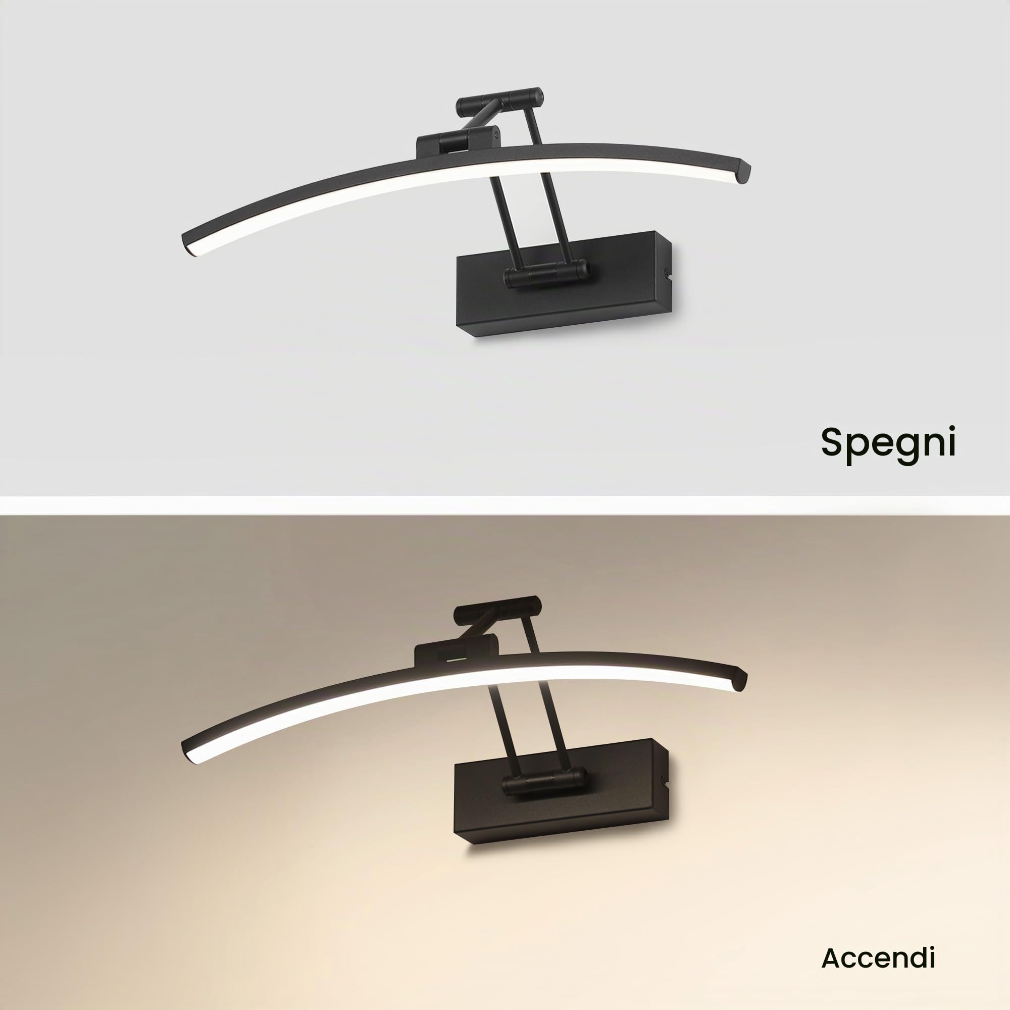 LED Specchio Lampada 10W 720 Lumen Bagno Bianco Neutro 4000K IP44 Impermeabile No Flicker 230V (Nero, 40CM)
