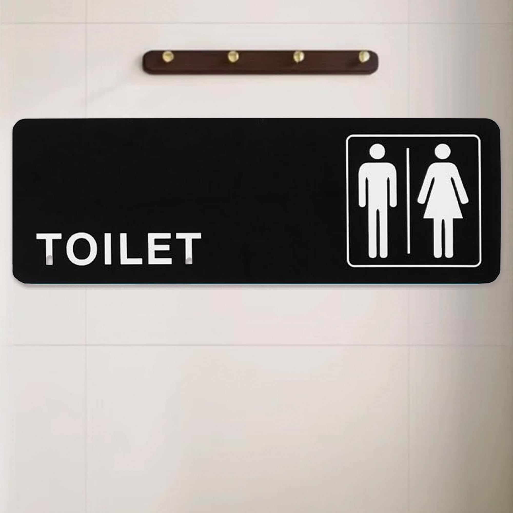 DWUENT Toilet Sign, Toilet Door Sign, WC Signs, Black Acrylic Restroom Signs, 23x8cm Self-Adhesive Bathroom Door Plaque for Indoor Use