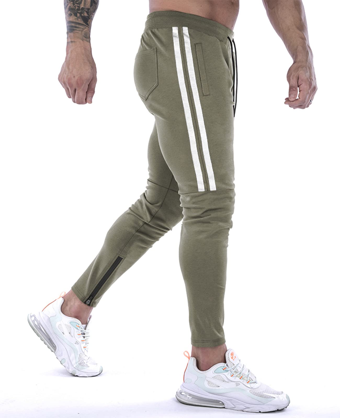 Suwangi Pantaloni Tuta Uomo Palestra Running della Allenamento Slim Fit Design a Righe con Tasche Zip
