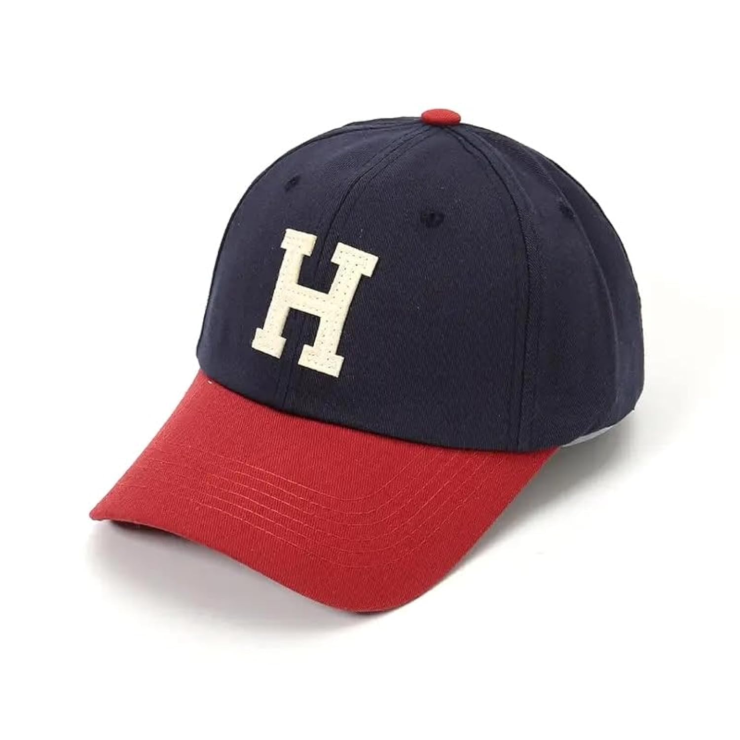 Letter H Dad Hat, Curved Brim Adjustable Hat Cotton Baseball Cap Medium Structured Front, Men & Women Golf, Gym, Hike, (Cotton, Navy Blue/Red Bill), 6 3/8-7 5/8