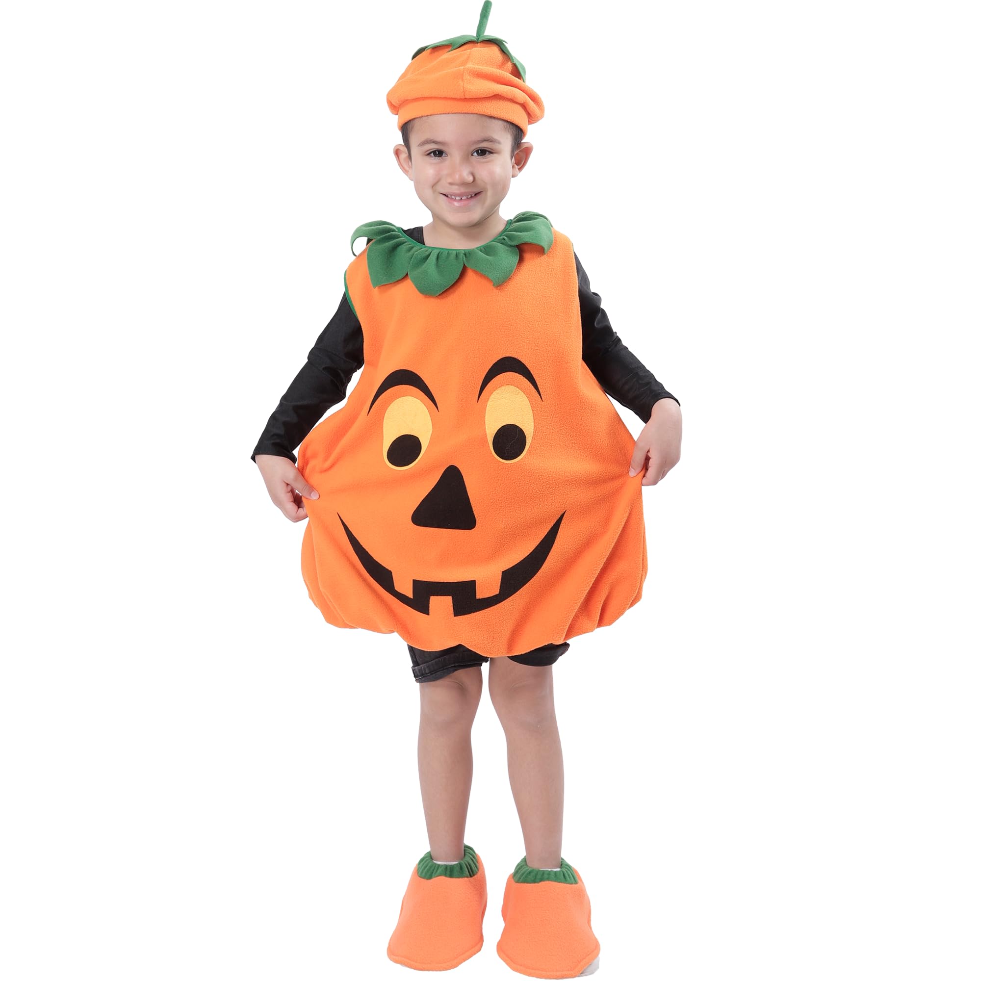 Carnavalife Disfraz bebe halloween Calabaza con sombrero para Halloween 0-3 años, Mono Gorra Cubrezapatos Bolsa de Truco o Trato, Disfraz Bebe para Halloween y Carnaval