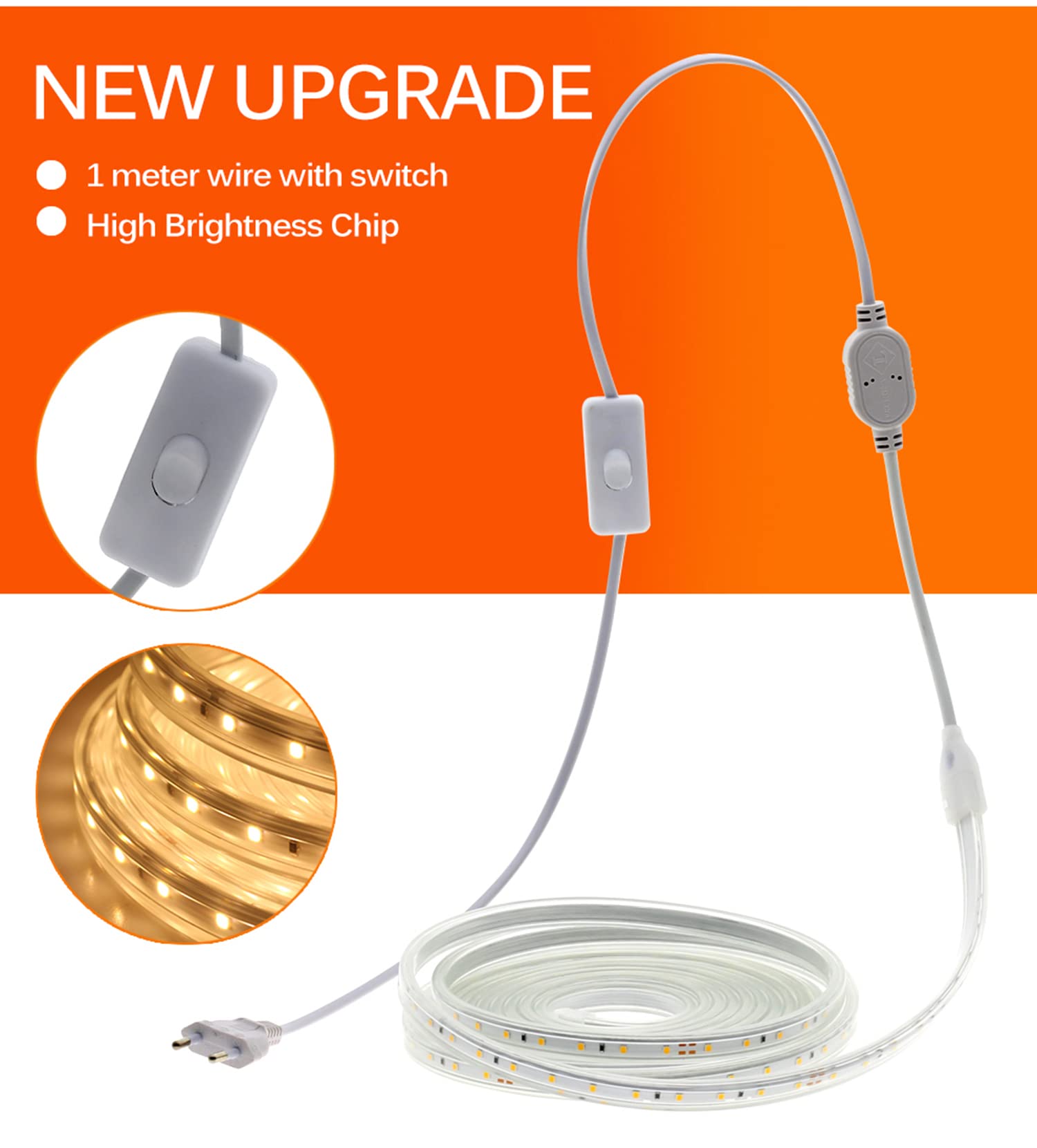Taśma LED, wodoodporna taśma LED z przełącznikiem, lampka LED 220 V, 2835 120LEDs IP65 wodoodporna taśma (20m, zimna biel)