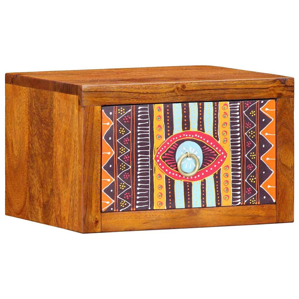 Mesita de noche bohemia para dormitorio como armario de pared que ahorra espacio con espacio de almacenamiento de madera de acacia y prácticos compartimentos y cajones
