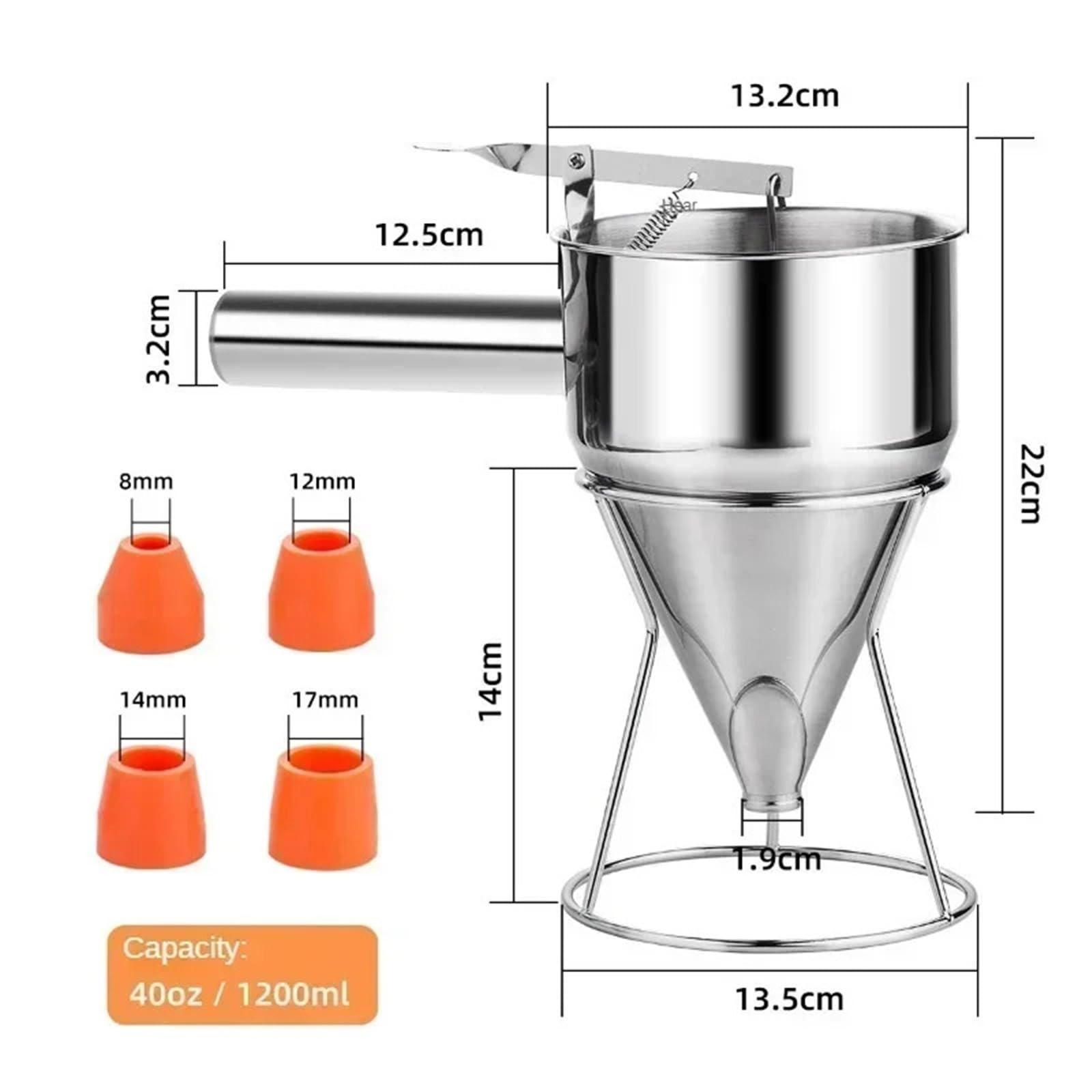 Teigspender 600/1200 ml Öl Eimer mit Halter Edelstahl Trichter Spender Cupcake Pfannkuchen Teig Octopus Ball Küche Backen Werkzeug(1200ML)
