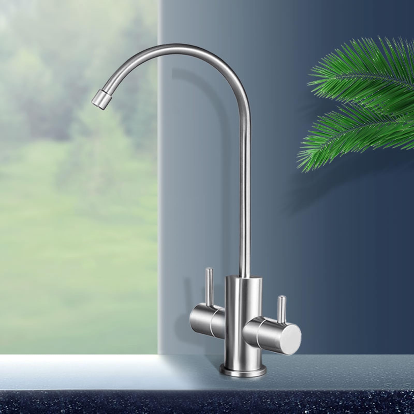 Rubinetto per Depuratore Acqua a 2 Vie Osmosi 2 Maniglie Rubinetto Lavello Cucina Acqua Fredda Monoforo,Spazzolato