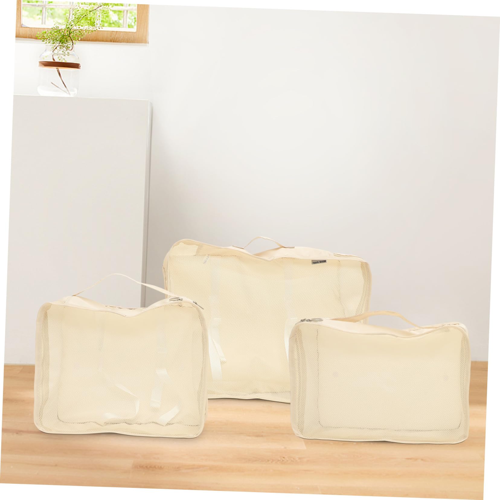 Organisateur de Valise de Voyage 1 Set Polyester Beige | Fermeture à Cordon, Lot de 9 Set de Set de Pièces, Pliable pour Camping et Randonnée, Protège les Objets Précieux