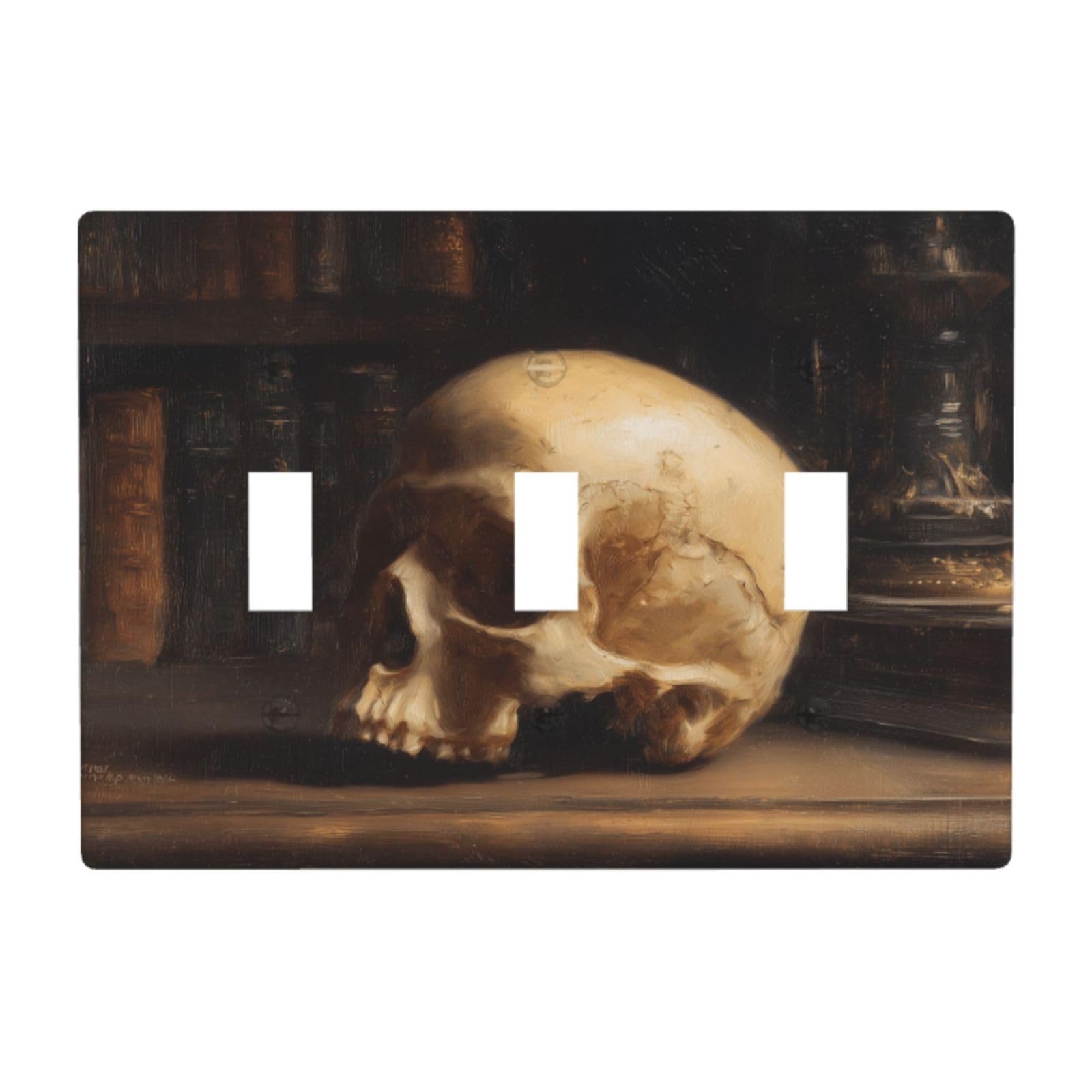 Dark Academia Human Skull Light Switch Covers 3 Gang Triple Toggle Wall Plate Switchplate Electrical Faceplate for Bathroom Kitchen Bedroom Decor