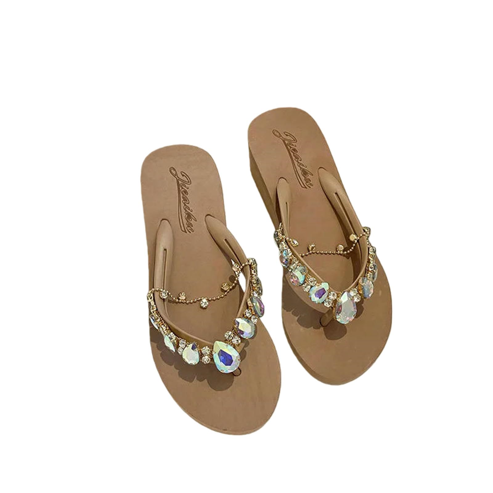 Gyios Flip Flops Men Women Slippers Fashion Summer Outwear Thick Sole Slope Heels Beach Vacation Slippers-khaki-37