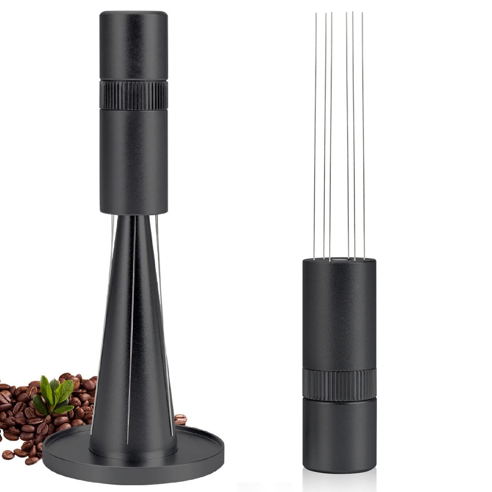 MAKINGTEC Adjustable Espresso Stirrer WDT Tool Coffee Stirrer, 0.25mm Needles Distribution Tools with Stand, 304 Stainless Steel Distribution Tool Needle Type (Black)