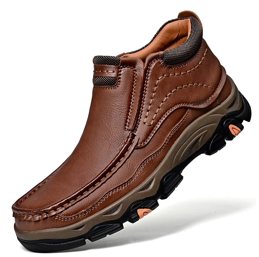 Men's Vintage Leather Mid-top Hands Free Chukka Boots Comfortable Handmade Non-Slip Wear resistance Outdoor Lightweight Casual Boots Driving Walking Hiking Work Loafers