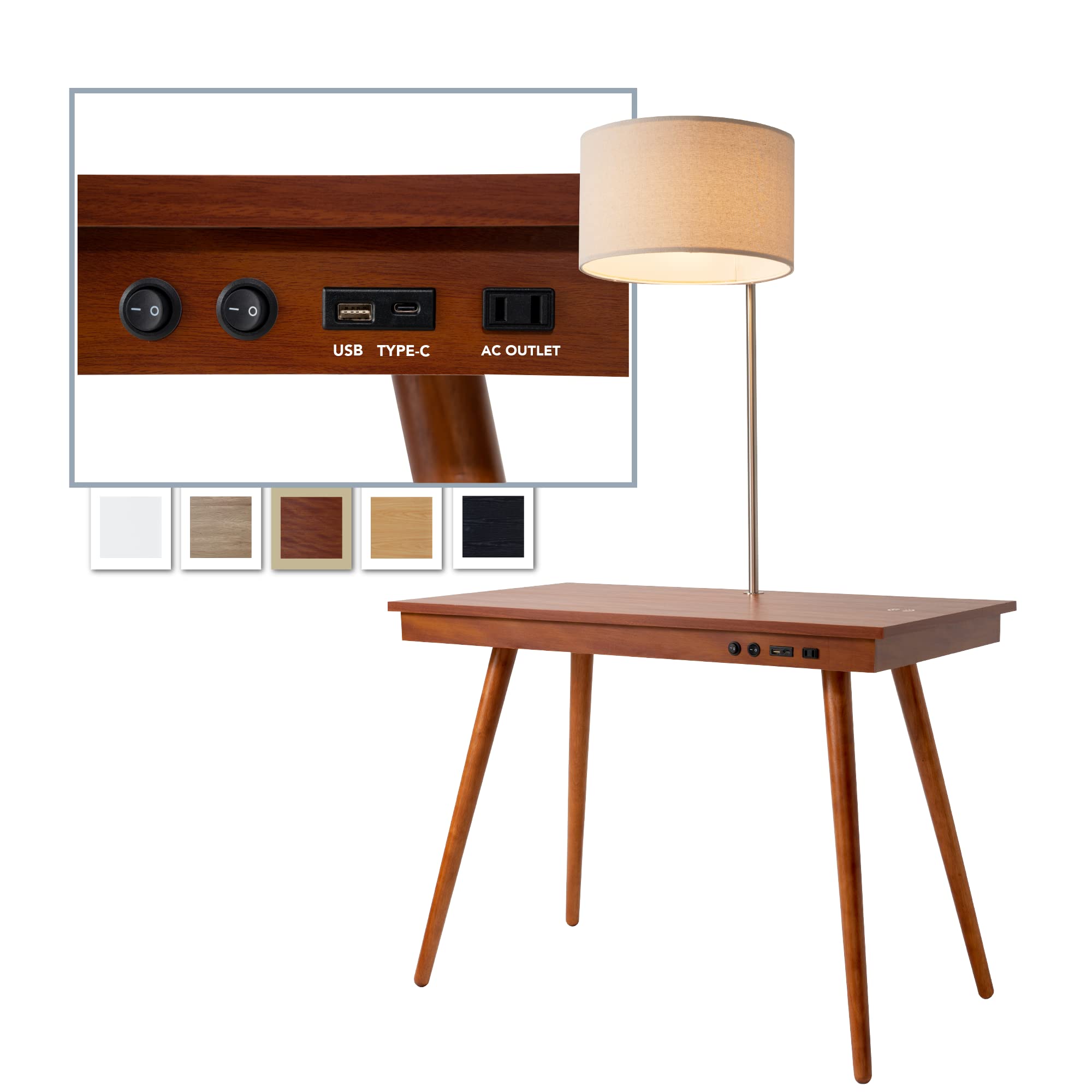 Buy Future 39" Mid Century Desk for Home Office, Office Table with USB