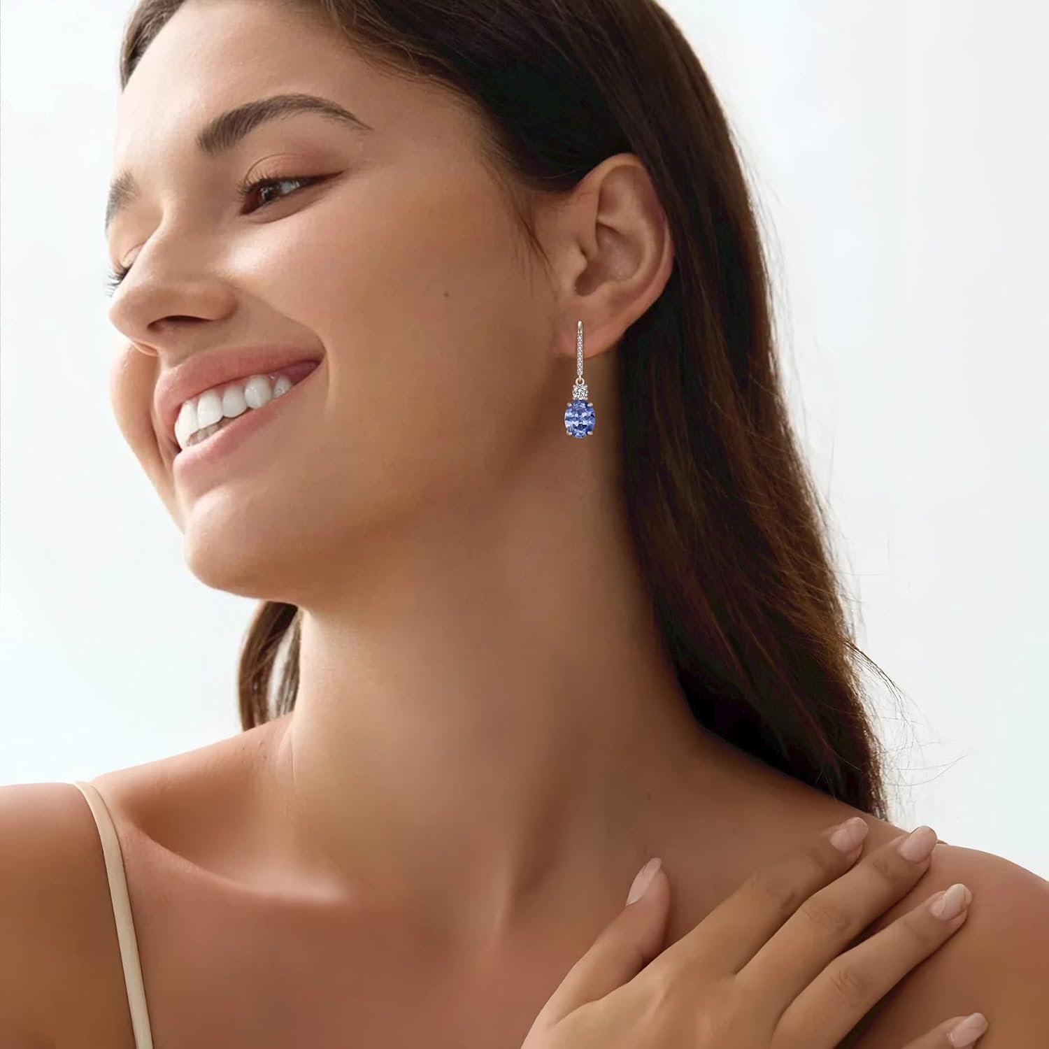 FJ Dangle Drop Earrings 925 Sterling Silver Solitaire Leverback Earrings Birthstone Jewelry for Women - Image 3