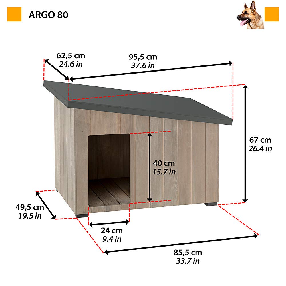 Ferplast ARGO 80 Casetta per Cani in Legno FSC - Tetto Spiovente, Apribile - Trattamento Resina Impermeabile & Anti-UV - Piedi Isolanti - Porta Rifinita - 83 x 47 x h 60 cm
