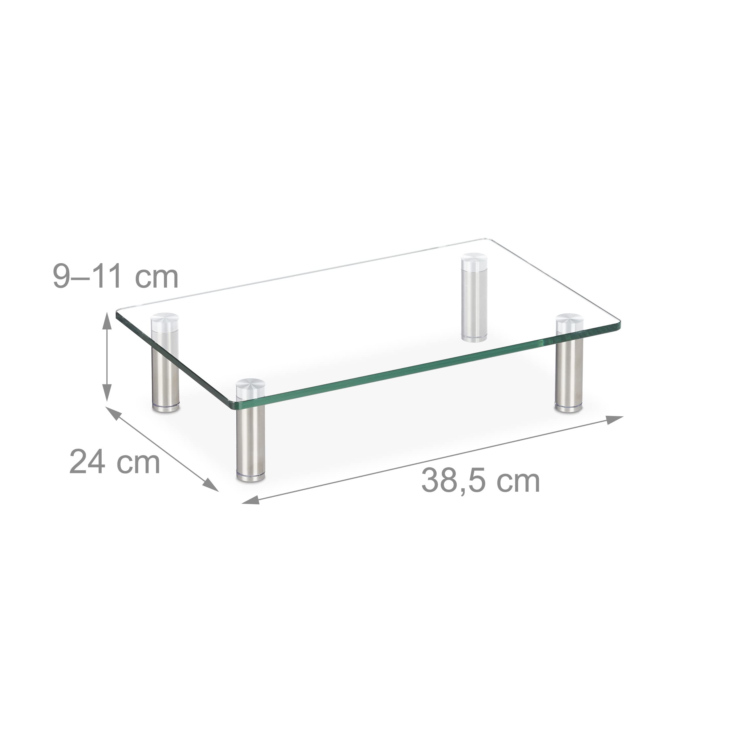 Relaxdays Supporto Monitor, Alzatina per TV, Standing Computer Desk, Rialzo Scrivania, Regolabile, 38,5x24, trasparente