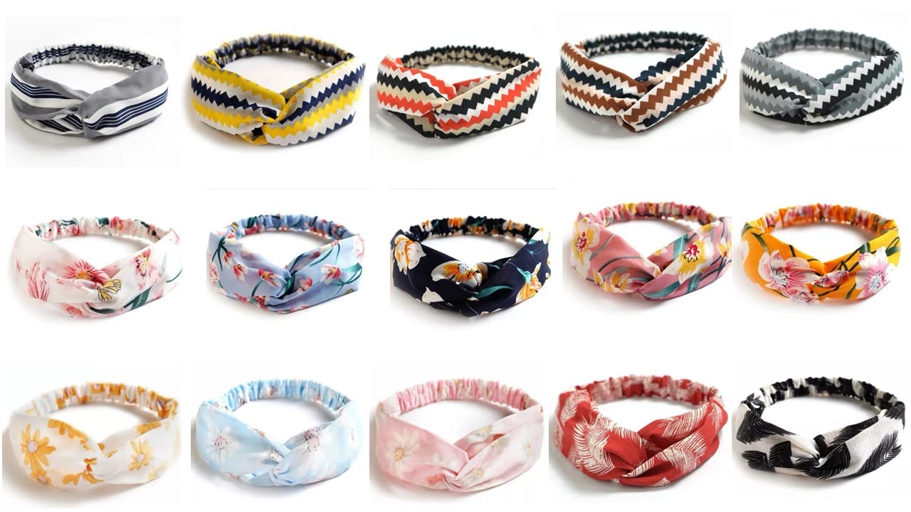 15 Pack Boho Twisted Cross Knotted Hair Wrap Elastic Hair Band for Women (Pack D)
