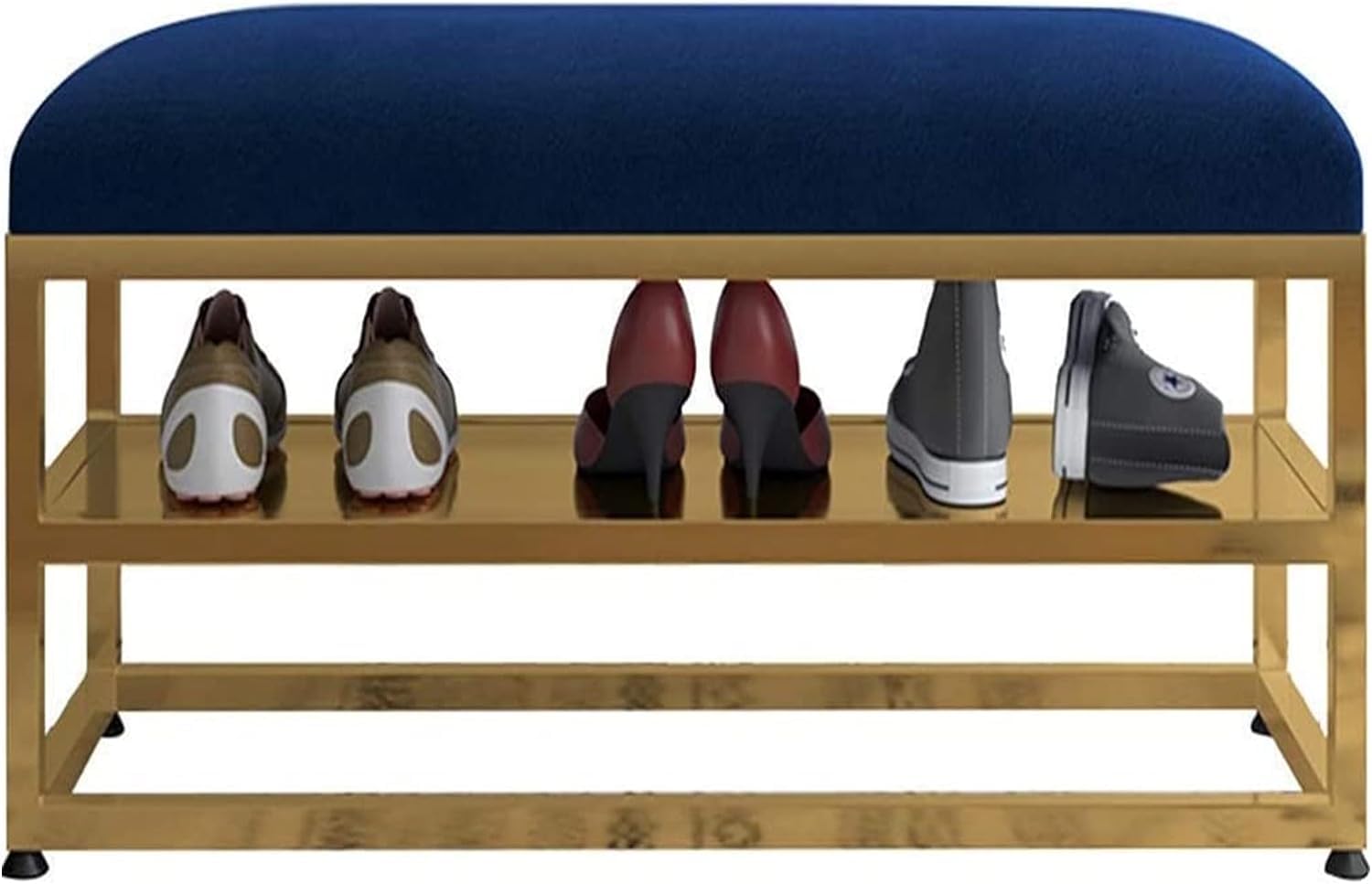 Banc à chaussures doré avec assise confortable pour dressing et entrée