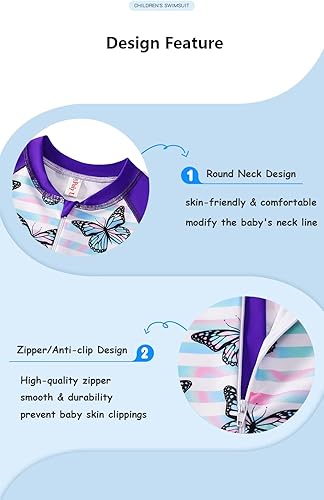 Miniatura 4 de Traje de baño de una pieza con protección solar de manga larga para niños pequeños, con protección solar UPF 50+ para niñas de 4 a 12 años